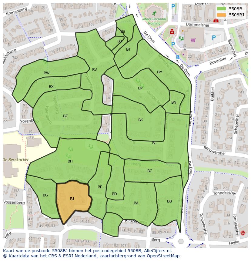 Afbeelding van het postcodegebied 5508 BJ op de kaart.