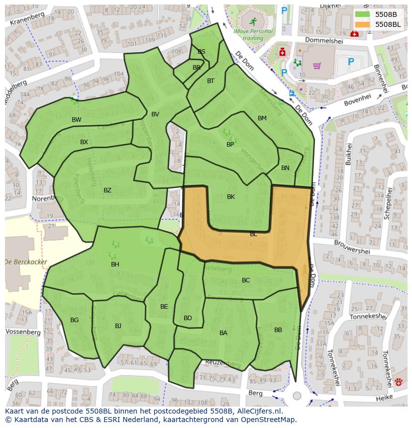 Afbeelding van het postcodegebied 5508 BL op de kaart.