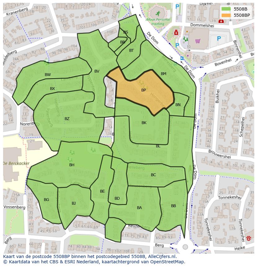Afbeelding van het postcodegebied 5508 BP op de kaart.