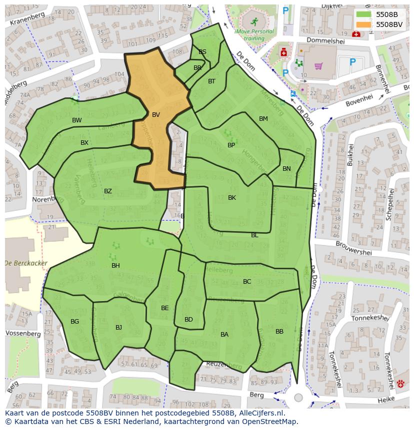 Afbeelding van het postcodegebied 5508 BV op de kaart.