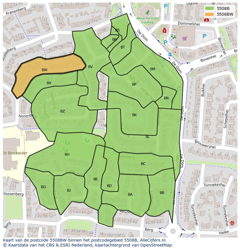 Afbeelding van het postcodegebied 5508 BW op de kaart.