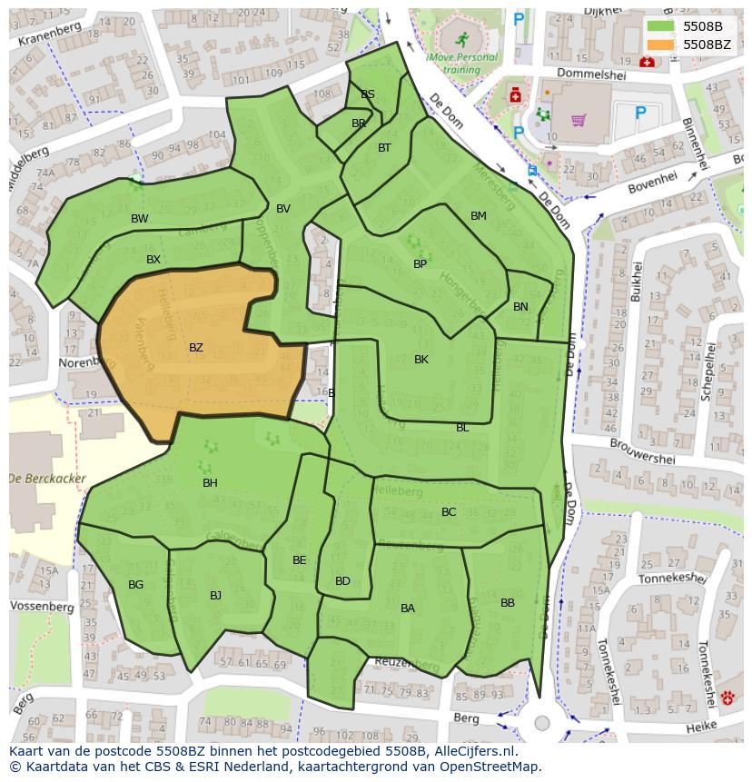 Afbeelding van het postcodegebied 5508 BZ op de kaart.