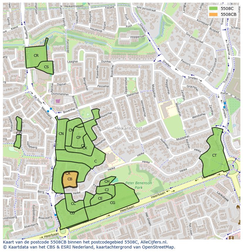 Afbeelding van het postcodegebied 5508 CB op de kaart.