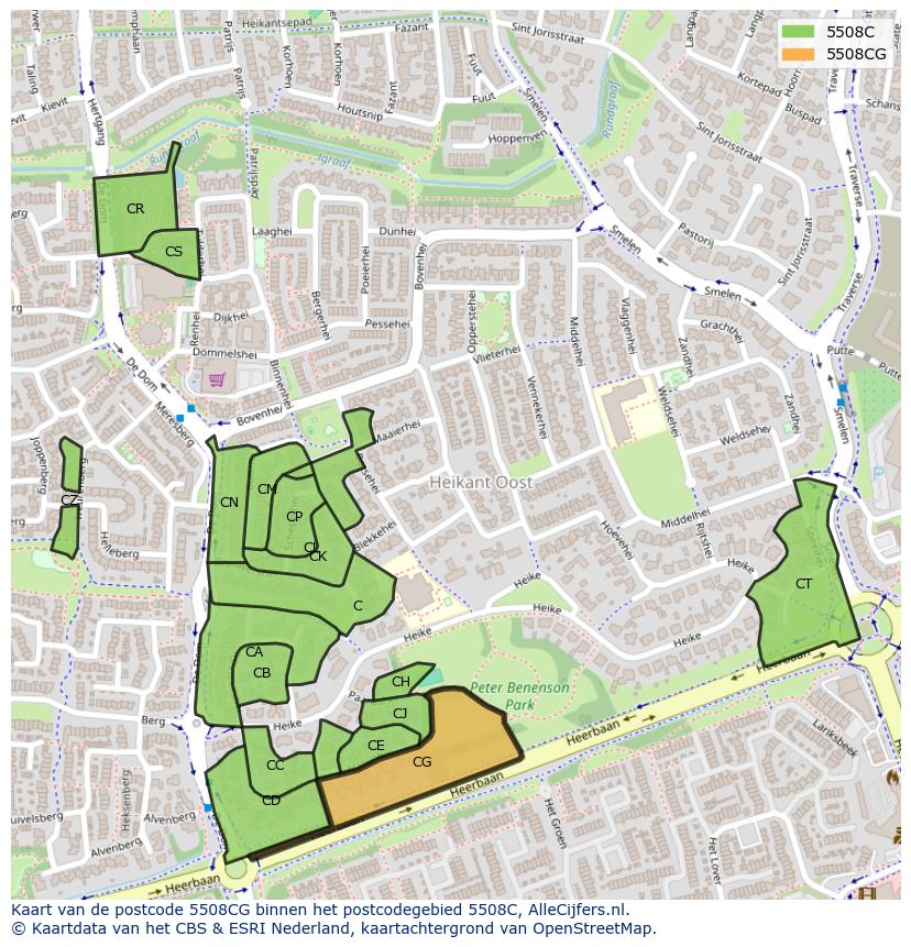 Afbeelding van het postcodegebied 5508 CG op de kaart.