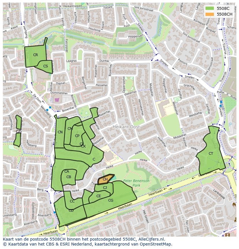 Afbeelding van het postcodegebied 5508 CH op de kaart.