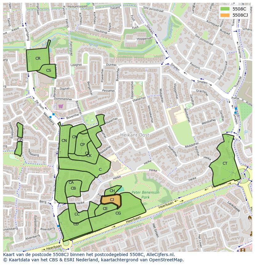 Afbeelding van het postcodegebied 5508 CJ op de kaart.