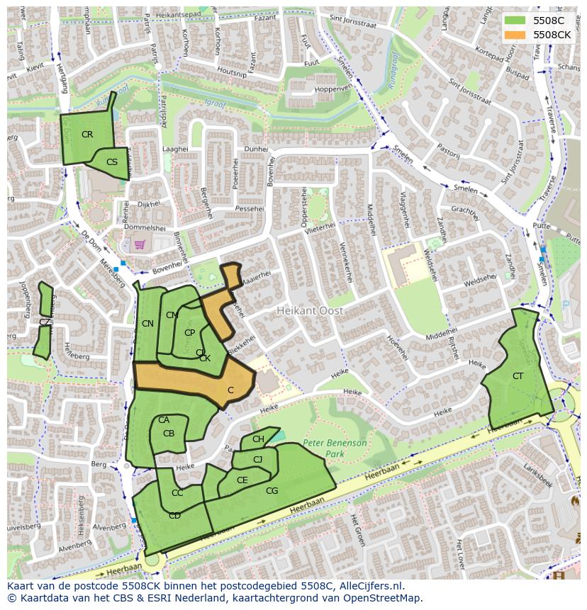 Afbeelding van het postcodegebied 5508 CK op de kaart.
