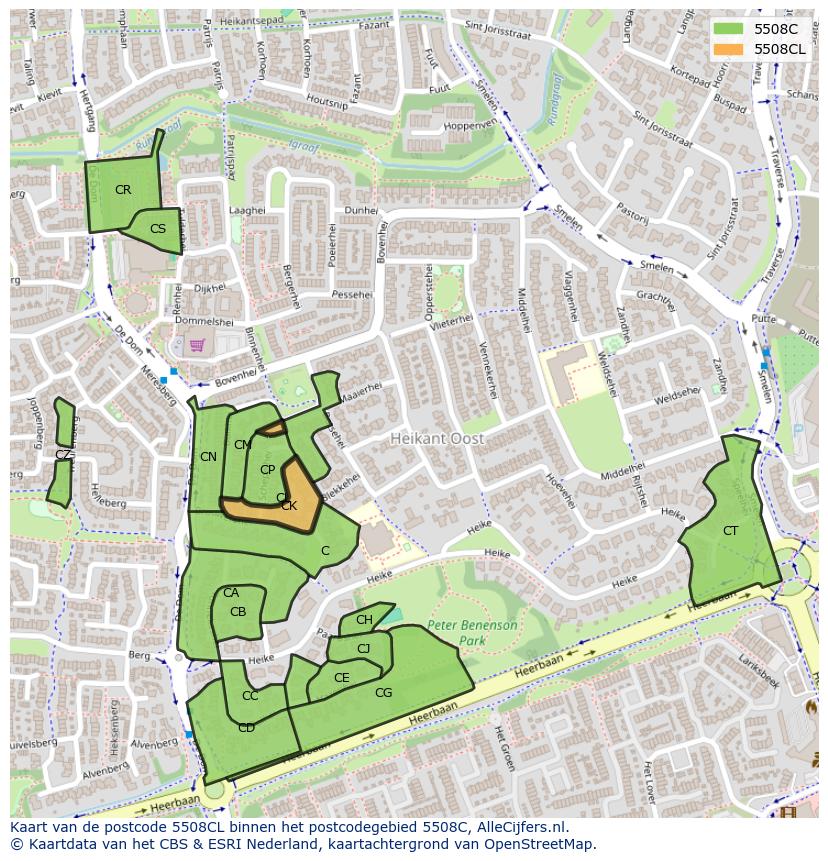 Afbeelding van het postcodegebied 5508 CL op de kaart.