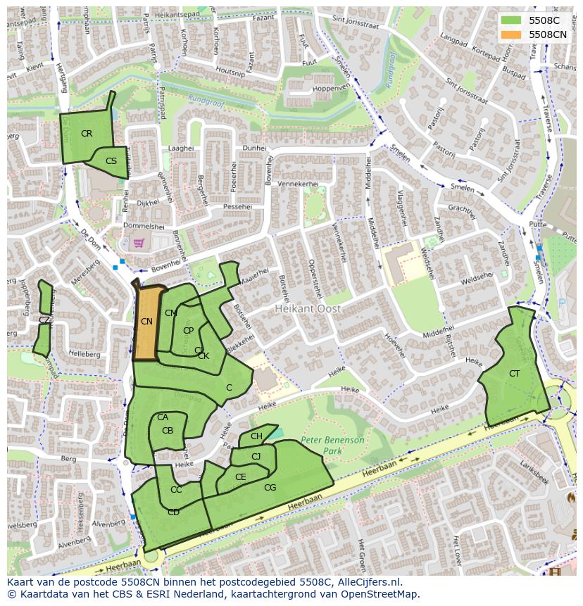 Afbeelding van het postcodegebied 5508 CN op de kaart.