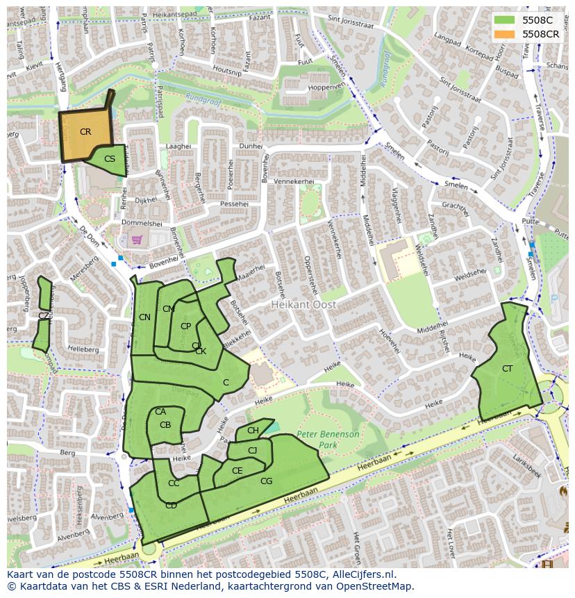Afbeelding van het postcodegebied 5508 CR op de kaart.