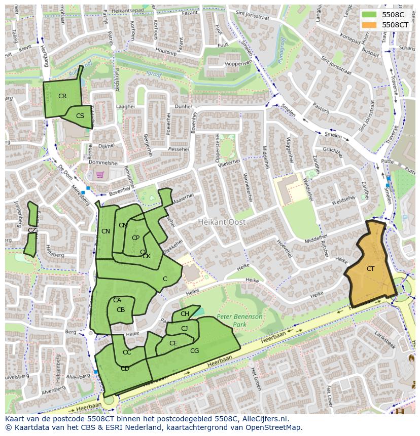 Afbeelding van het postcodegebied 5508 CT op de kaart.