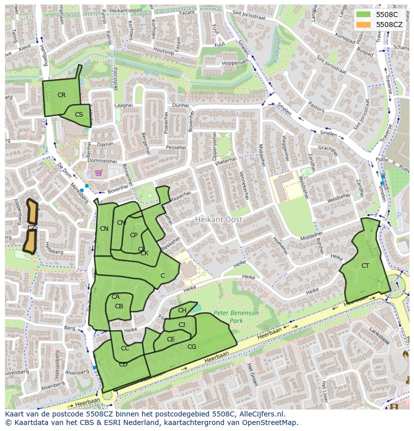 Afbeelding van het postcodegebied 5508 CZ op de kaart.
