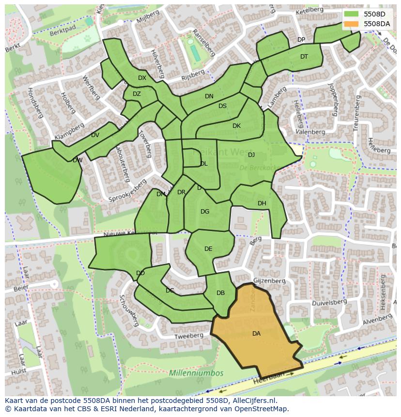 Afbeelding van het postcodegebied 5508 DA op de kaart.
