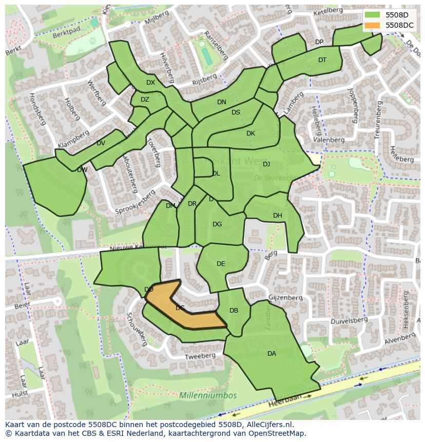Afbeelding van het postcodegebied 5508 DC op de kaart.