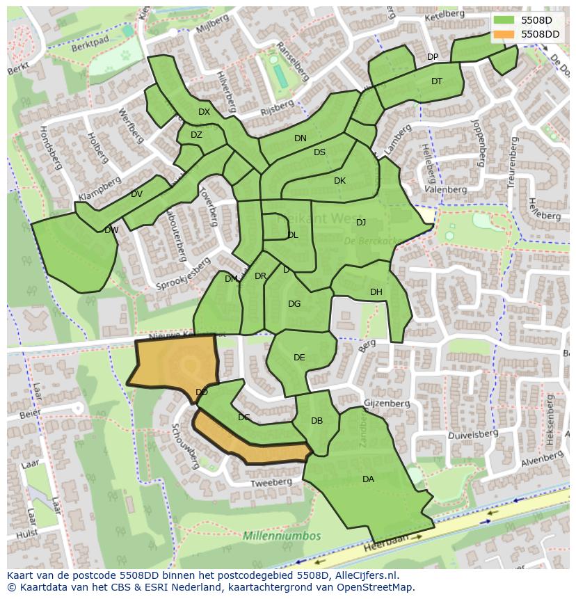 Afbeelding van het postcodegebied 5508 DD op de kaart.