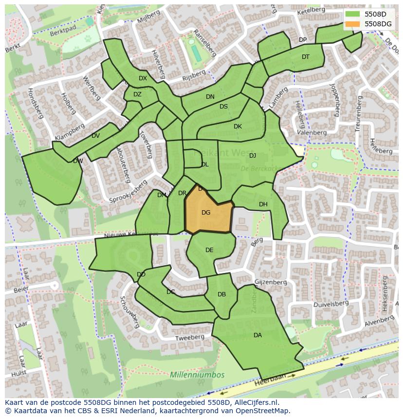 Afbeelding van het postcodegebied 5508 DG op de kaart.