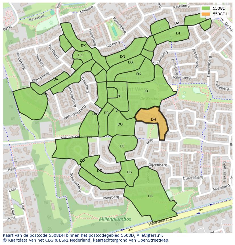 Afbeelding van het postcodegebied 5508 DH op de kaart.