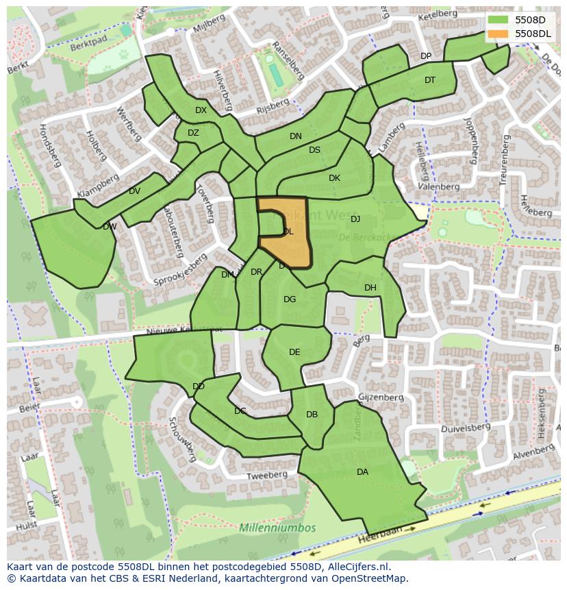 Afbeelding van het postcodegebied 5508 DL op de kaart.