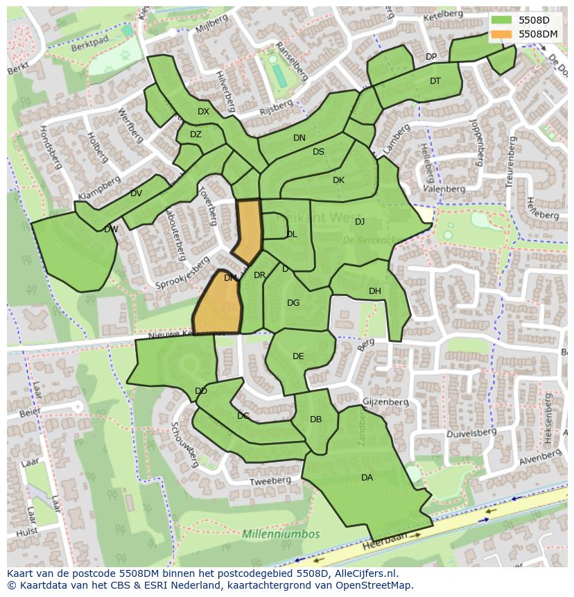 Afbeelding van het postcodegebied 5508 DM op de kaart.