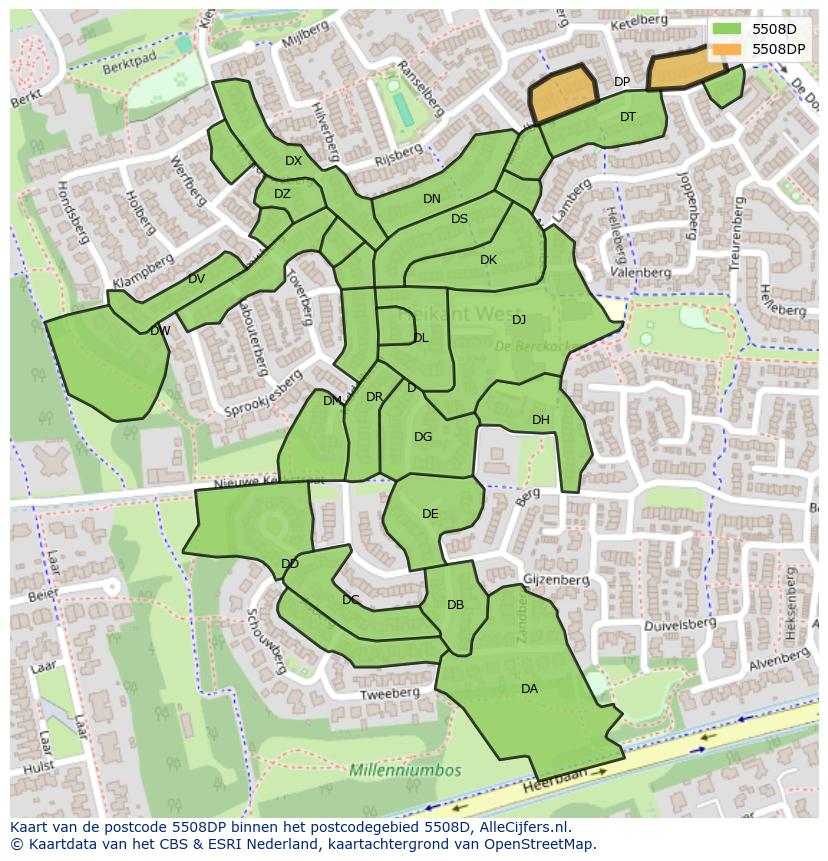 Afbeelding van het postcodegebied 5508 DP op de kaart.