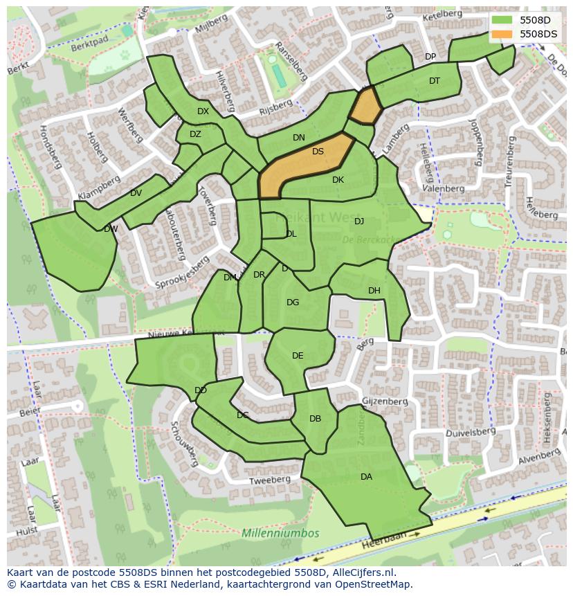Afbeelding van het postcodegebied 5508 DS op de kaart.