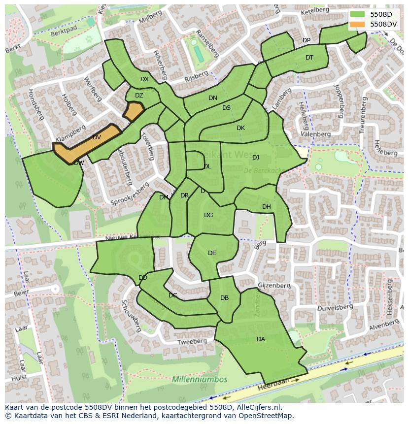Afbeelding van het postcodegebied 5508 DV op de kaart.