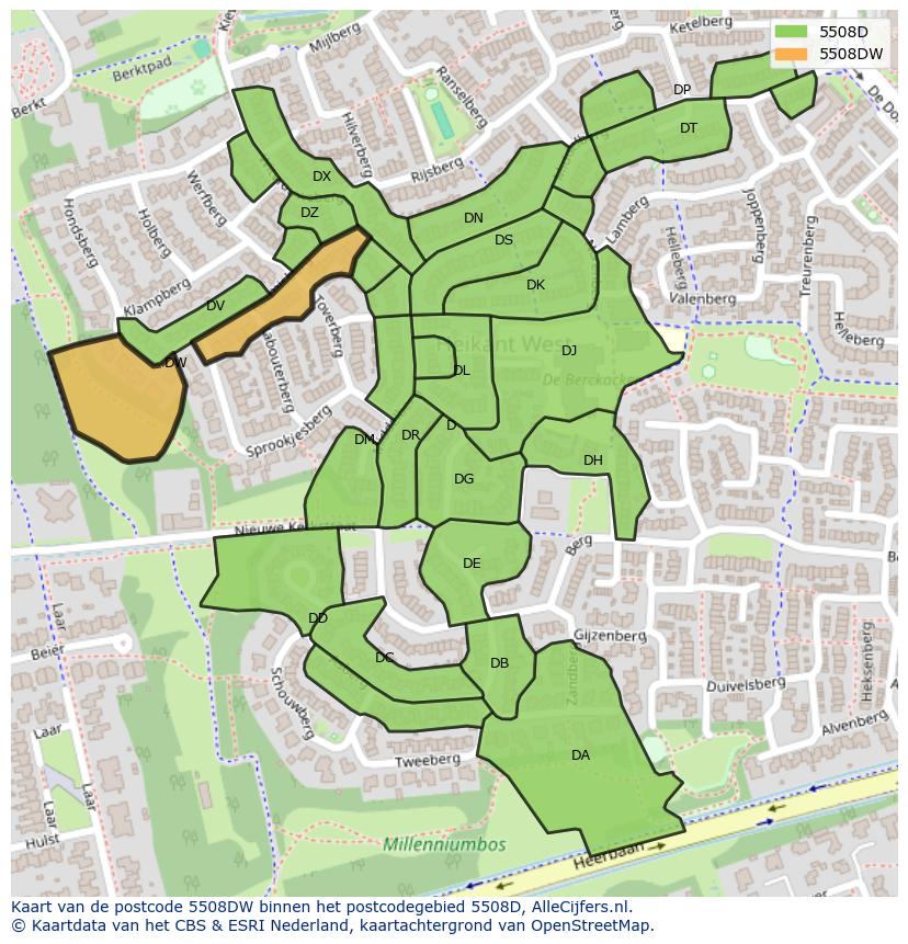 Afbeelding van het postcodegebied 5508 DW op de kaart.