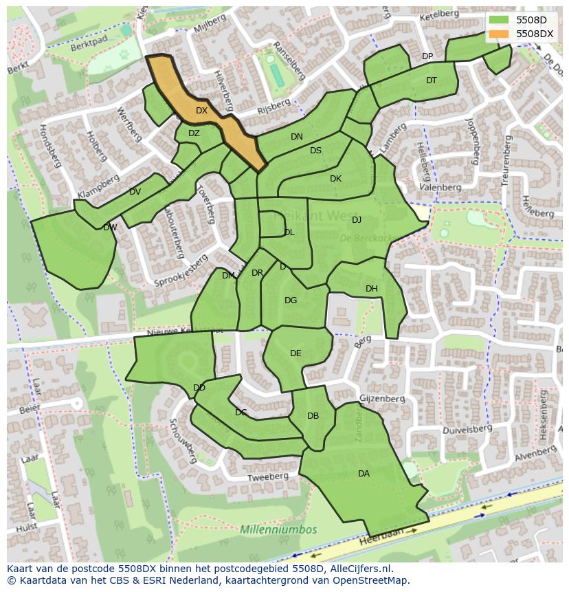 Afbeelding van het postcodegebied 5508 DX op de kaart.