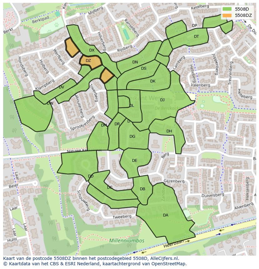 Afbeelding van het postcodegebied 5508 DZ op de kaart.