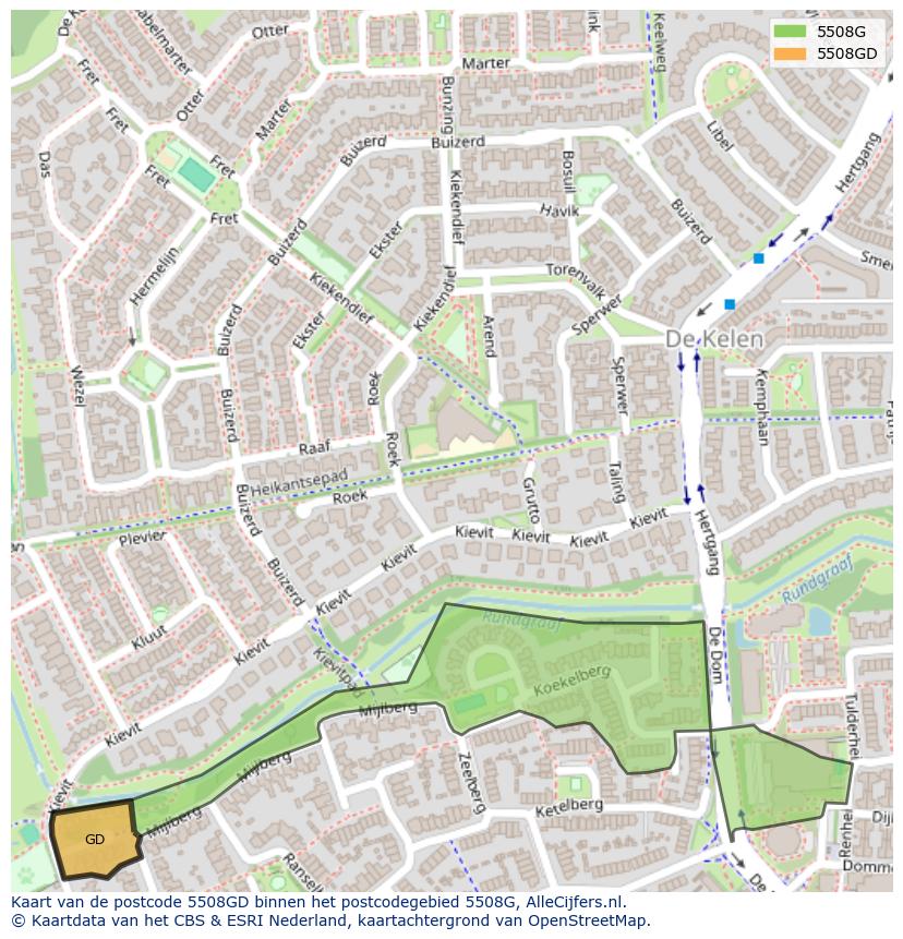 Afbeelding van het postcodegebied 5508 GD op de kaart.