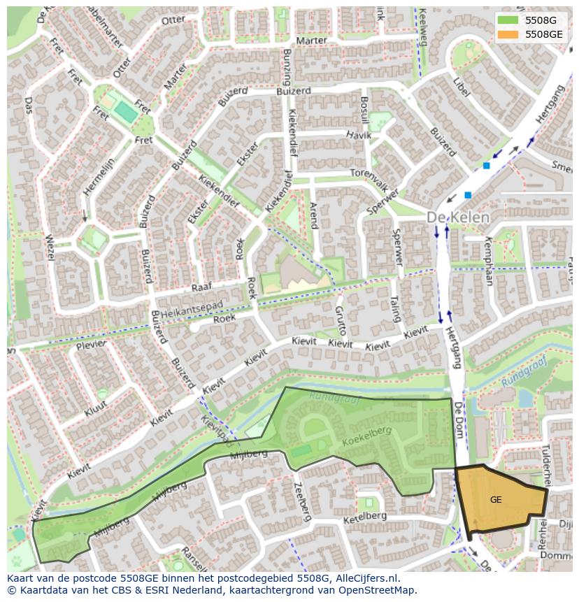 Afbeelding van het postcodegebied 5508 GE op de kaart.