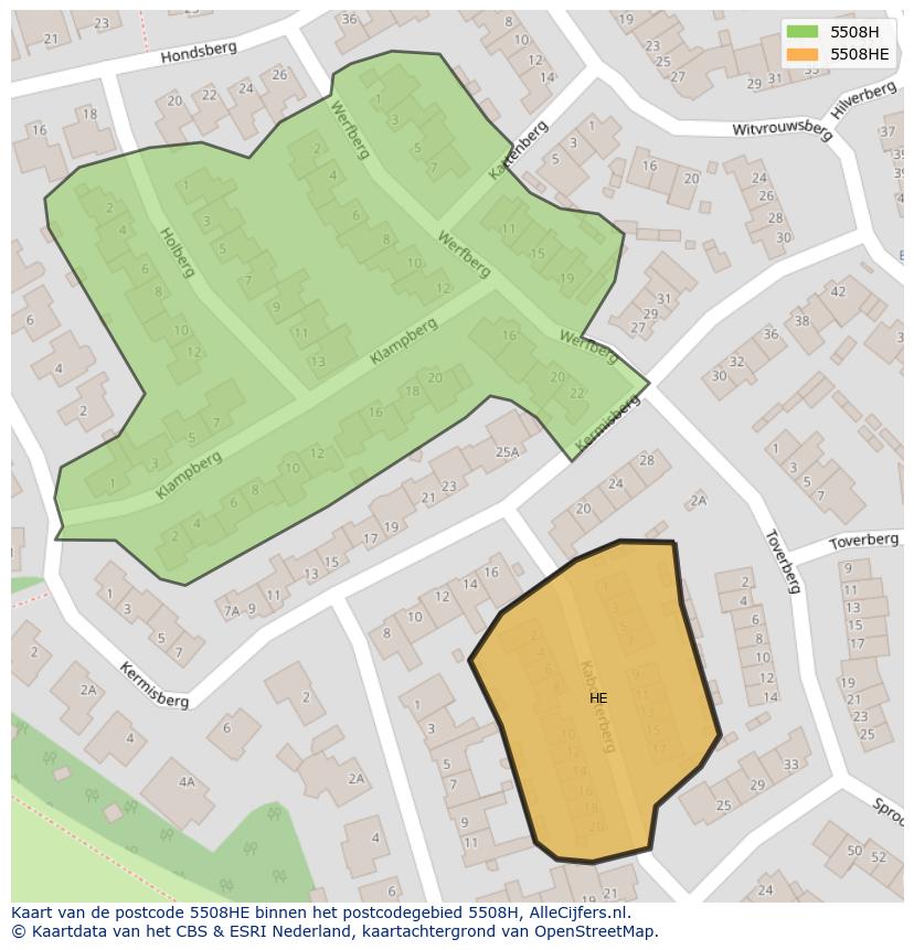 Afbeelding van het postcodegebied 5508 HE op de kaart.