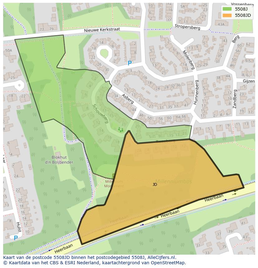 Afbeelding van het postcodegebied 5508 JD op de kaart.