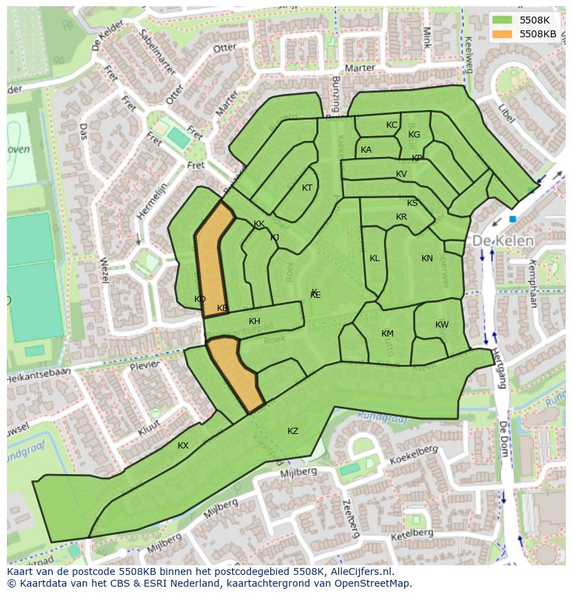Afbeelding van het postcodegebied 5508 KB op de kaart.