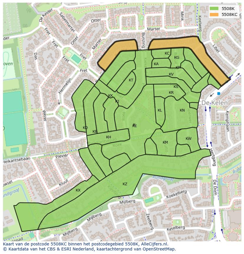 Afbeelding van het postcodegebied 5508 KC op de kaart.