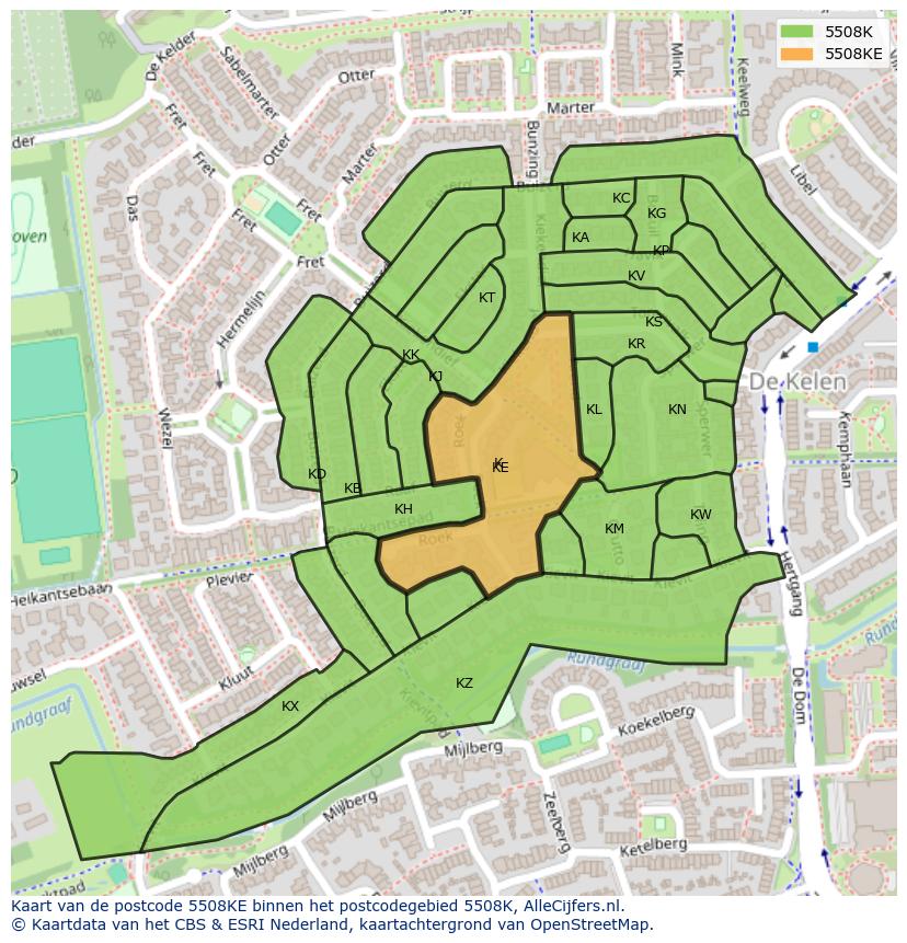 Afbeelding van het postcodegebied 5508 KE op de kaart.