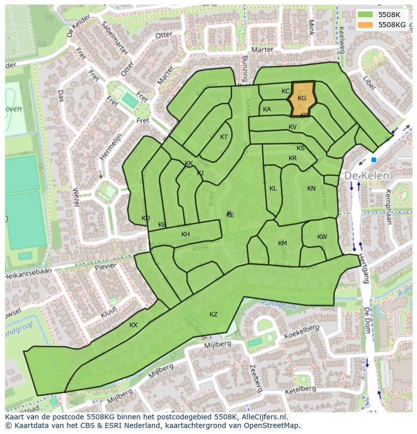 Afbeelding van het postcodegebied 5508 KG op de kaart.