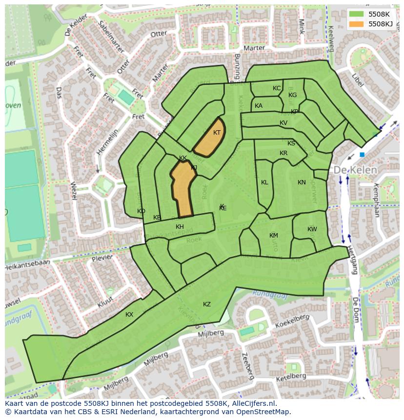 Afbeelding van het postcodegebied 5508 KJ op de kaart.