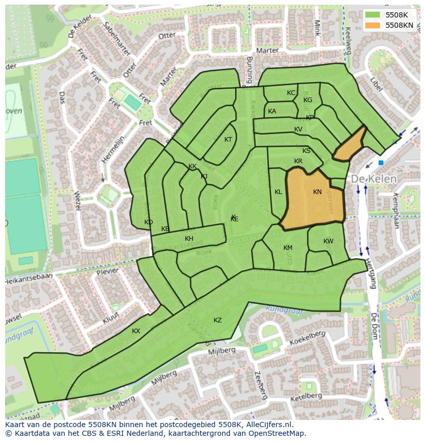 Afbeelding van het postcodegebied 5508 KN op de kaart.