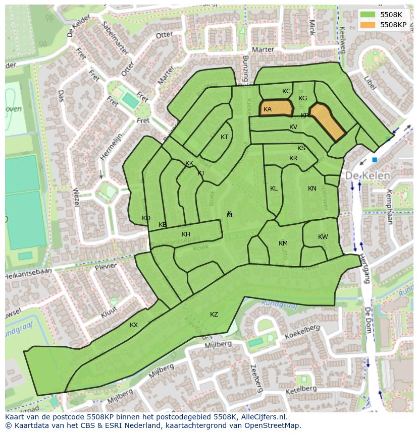 Afbeelding van het postcodegebied 5508 KP op de kaart.
