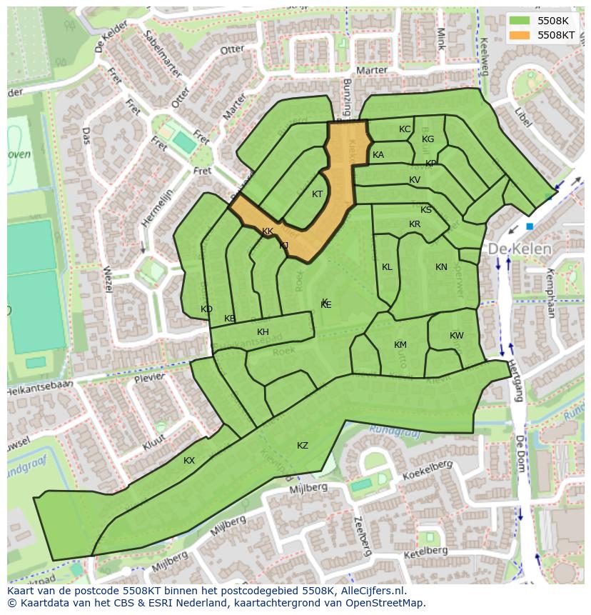 Afbeelding van het postcodegebied 5508 KT op de kaart.