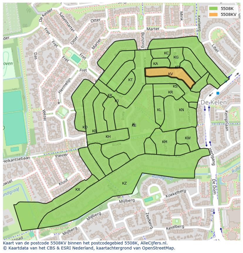Afbeelding van het postcodegebied 5508 KV op de kaart.