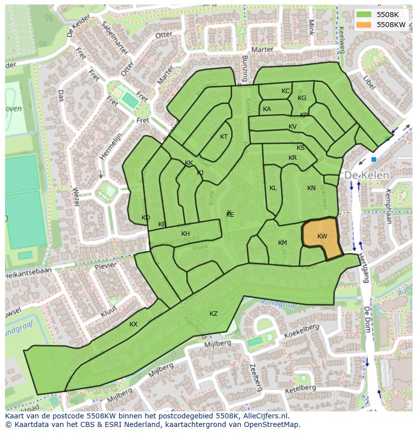 Afbeelding van het postcodegebied 5508 KW op de kaart.