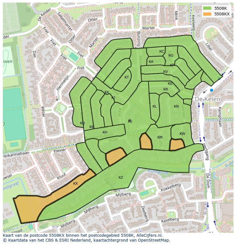 Afbeelding van het postcodegebied 5508 KX op de kaart.