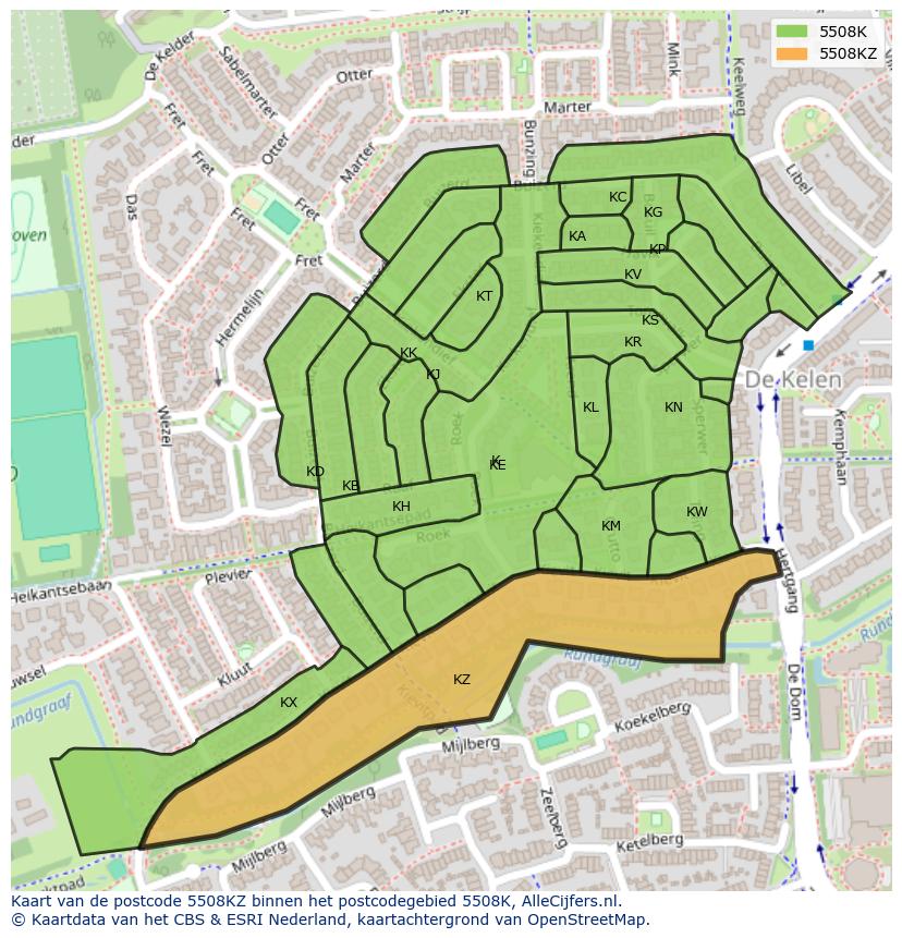 Afbeelding van het postcodegebied 5508 KZ op de kaart.