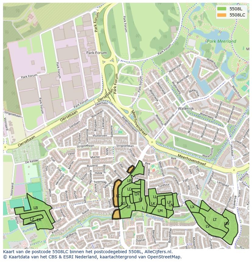 Afbeelding van het postcodegebied 5508 LC op de kaart.