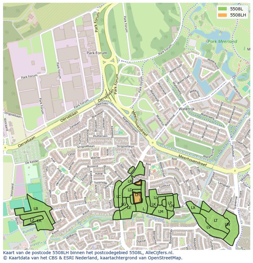 Afbeelding van het postcodegebied 5508 LH op de kaart.
