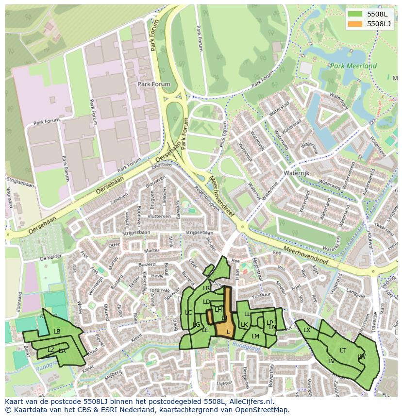 Afbeelding van het postcodegebied 5508 LJ op de kaart.