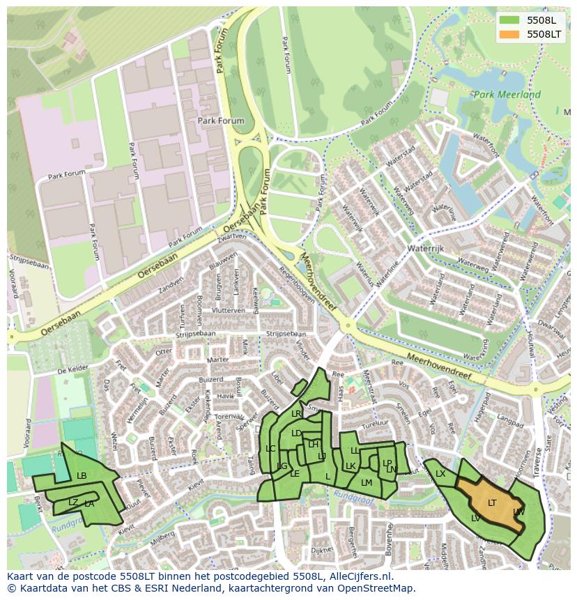 Afbeelding van het postcodegebied 5508 LT op de kaart.