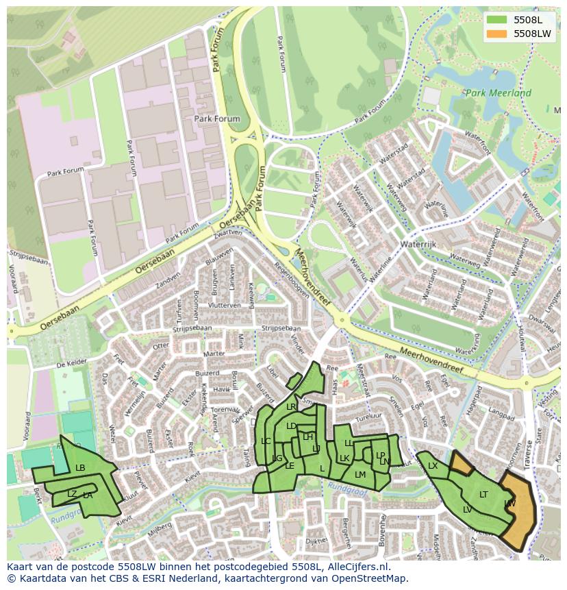 Afbeelding van het postcodegebied 5508 LW op de kaart.